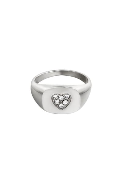 Ring | roestvrijstaal | zilver | hartvormig detail | dames | Valentijnsdag |zirkoonsteentjes | maat 17-Moederdag cadeautje - cadeau voor haar - mama