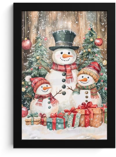 Poster in lijst - Fotolijst 20x30 cm - Posters - Sneeuwpop - Familie - Kleurrijk - Posterlijst zwart - Decoratie - Wanddecoratie woonkamer - Muurdecoratie slaapkamer