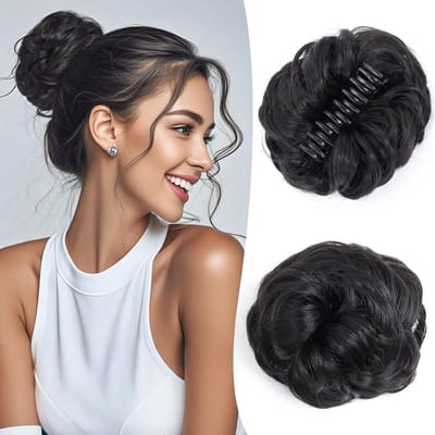 KZQ Haarextensie met warrig effect, golvende haarclip, synthetische haarextensie, zacht haarstukje, geschikt voor dagelijks gebruik door vrouwen (natuurlijk zwart, 1 stuk).