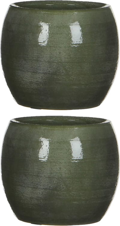 Mica Decorations Bloempot - 2x stuks - glanzend groen - keramiek - 14 x 12 cm - plantenpotten binnen