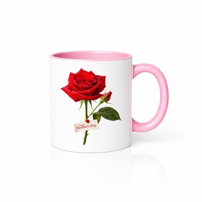 Moederdag Roos Mok 330ml – Rode Roos Bloemen Koffiemok – Cadeau voor Mama – Roze Wit Keramisch