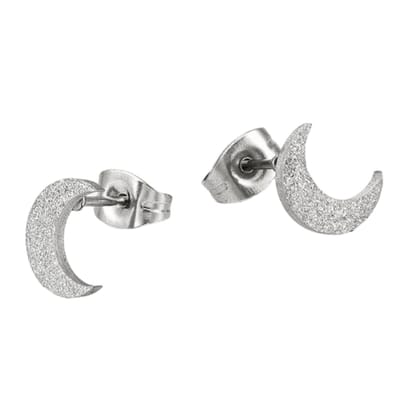 Aramat Jewels | Oorbellen | RVS Maan Oorbellen Sandblasted | Zilverkleur | |9mm | Staal | Kinderen, Volwassenen | Verkleurd niet