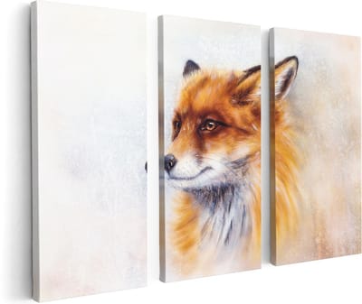 Artaza Canvas Schilderij Drieluik Vos op Aquarel Getekend - Abstract - 120x80 - Foto Op Canvas - Canvas Print
