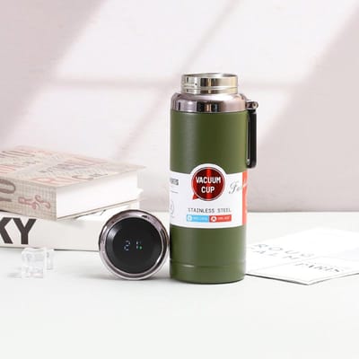 Tasse Isolée en Acier Inoxydable Tasse à Bandoulière d'Affaires Tasse Pratique pour Voiture Portable Grande Capacité Affichage Tasse à Eau Chaude 600ml