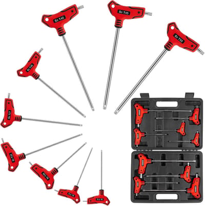 Torx Sleutelset - Ster Sleutel - Reparaties Uitvoeren - Sabotagebestendig - T10-T50 - Rood
