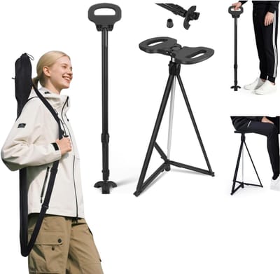 Wandelstok met Zitje - Zitwandelstok - Zwart met zilver