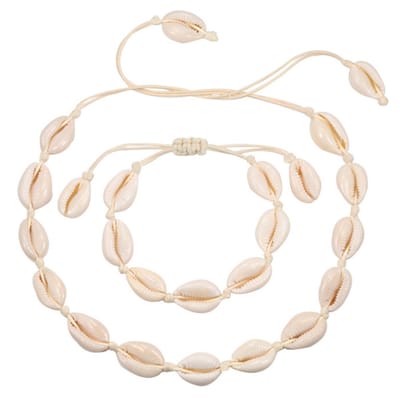 Fako Bijoux - Schelpjes Ketting & Armband - Choker - Schelpen Set - Ongeknoopt - Wit