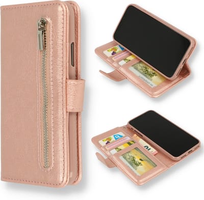 HB Hoesje Geschikt voor Samsung Galaxy A72 - Rosegoud - Luxe Kunstlederen Portemonnee Book Case met Rits
