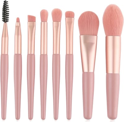 Complete Make-up Borstelset met 8 Stukken voor Foundation, Oogschaduw en Concealer in Roze - Perfect voor Professionele en Dagelijkse Make-up toepassingen