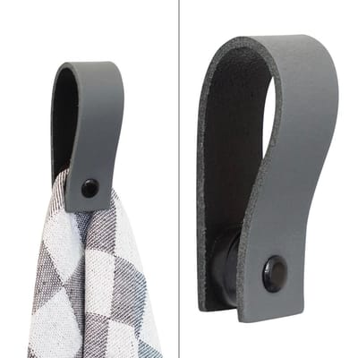 Handles and more® - 1x Leren magneet-lus - Donker grijs - handdoekhaak - handdoeklus - handdoekhanger - magnetische handdoekhouder
