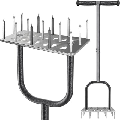 Handmatige Grasbeluchter met Lange Handgreep, 15 Punten, Antislip T-Handgreep voor Tuinonderhoud en Grasverzorging