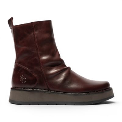 Fly London Dames Wijn Leren Rits Platform Enkellaarzen - RENO053FLY