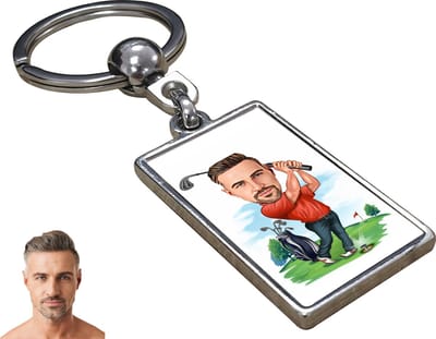 Golf Karikatuur Man - Gepersonaliseerde Karikatuur Sleutelhanger met Jouw Foto - Cadeau - Verjaardag - Kerst - Kado - Valentijn - Gepersonaliseerd Cadeau