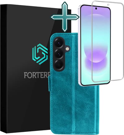 Hoesje Met Screenprotector - Geschikt voor Samsung Galaxy A37 - Luxe Pasjeshouder - Flipcase - Bookcase Portemonee - Flip Case - Kunstleer Book Case - Book Cover - Walletcase - Portemonneehoes - Turquoise