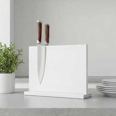 SnelShoppen - White Magnetic Knife Holder, Dubbelzijdige Magnetische Messenset, Multifunctionele Houten Display Rack voor Keuken, Veilig en Hygiënisch