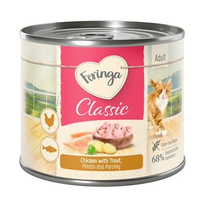 6x200g Menu Duo-soorten Forel & Kip met Aardappel & Peterselie Feringa Kattenvoer