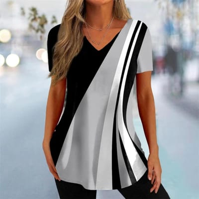 Dames T-shirt 3D Geometrische Print V-hals Korte Mouw Tops T-shirts Streetwear Vrouwelijke Oversized T-shirt Mode Dameskleding 4XL black