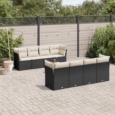 vidaXL - 9-delige - Loungeset - met - kussens - poly - rattan - zwart
