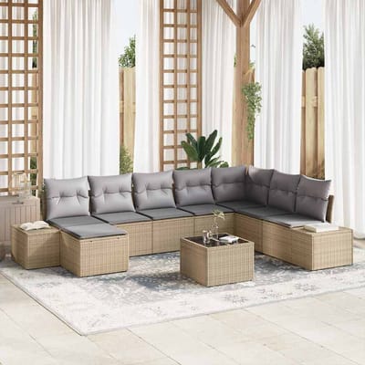 vidaXL Tuin Sofa Set 9 st Beige poly rattan