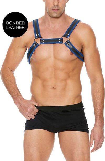 Ouch! by Shots Leren Bulldog Harnas met Gespen - L/XL - Blauw