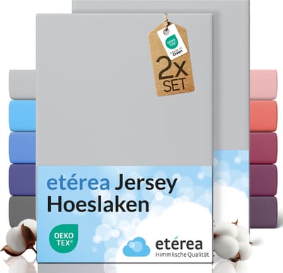 etérea Jersey hoeslaken 2-pack 140x200-160x200 cm (hoek 25 cm) 100% katoen - Zilver