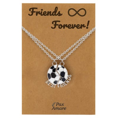 BFF Ketting voor 2 ' Friends Forever' - Magnetische Voetbal - Vriendschapsketting op Cadeau Kaartje - 45cm + 5cm verstelbaar - Zilverkleurig - Best Friends Hanger - Pax Amare
