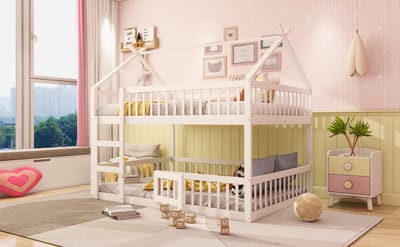 OKWISH Eenpersoonsbedden 140x200 cm - Kinderbed Met Trappe En Veiligheidshek Voor Bovenbed - Hout - Wit