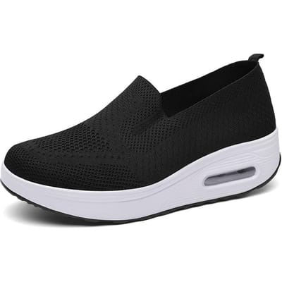 Zomer Damesmode Gevulkaniseerde Sneakers Platform Effen Kleur Platte Damesschoenen Casual Ademende Wiggen Dames Wandelschoenen 36 black