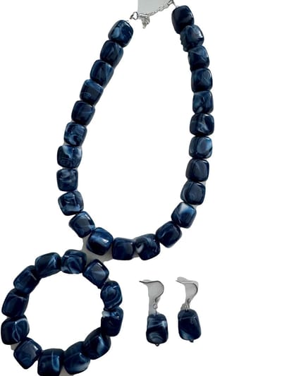 Petra's Sieradenwereld - Sieradenset 3D ketting blauw (ketting, armband en bijpassende oorbellen) (1113)