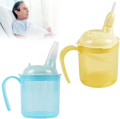 Levensbestendige Drinkbekers voor Senioren, Set van 2, 300 ml, Lekvrije Bekers met Deksel en Rietje, Handvatten voor Gemakkelijk Drinken, Ideaal voor Ouderen en Patiënten