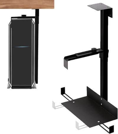 Verstelbare CPU Houder voor Onder Bureau en Wand, Hoogte tot 54.5cm, Draagvermogen 35kg, Stalen Constructie, Ruimtebesparend voor Kantoor en Gaming