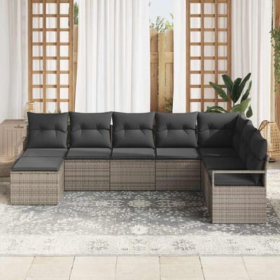 vidaXL Bankstel met kussen met opslag 8 pcs Grijs poly rattan