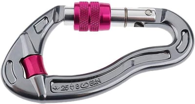 Klim Karabijnhaak - Schroef Vergrendeling - Bergbeklimmen - 25KN Zware Belasting - 10.5 x 5.8cm - Rood Zilver