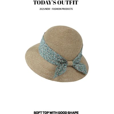 Nouveau Chapeau d'Été Élégant de Pêcheur Chapeau de Paille Pastoral Français Femmes Extérieur Grand Bord Chapeau Montrant Petit Chapeau de Protection Solaire gray