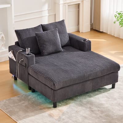 HAUSS SPOLE Slaapbank - Chaiselongue met USB-aansluiting en LED-verlichting - Zeer comfortabel - Geschikt voor Woonkamer en Slaapkamer - 128x142x85 cm - Schuimstof - Donkergrijs