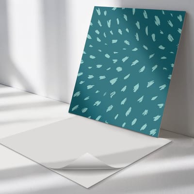 Wallfluent Vinyl Tegels - Abstract Vlekkenpatroon Vinyl Wandtegels - 30 cm x 30 cm - Turkoois PVC Tegels - Set van 9 - Vierkant PVC Tegels - Patroon Plaktegels - Zelfklevende PVC Tegels - Plaktegels Keuken en Badkamer