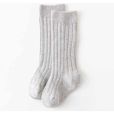 Chaussettes Bébé Nouveau-né Enfants Bébés Filles Garçons Mi-hauts Chaussettes Toddler Fille Coton Uni Rayé Lisse Longues Chaussettes Pour Enfants de 0 à 3 Ans 0-1Years(S) gris