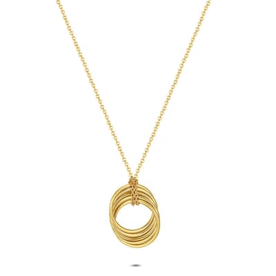 Twice As Nice Halsketting in goudkleurig edelstaal, ring hanger Goudkleurig 42cm+5cm