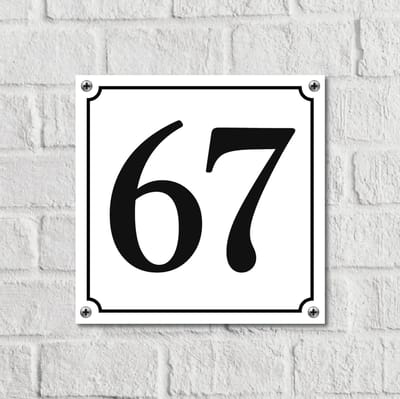 Huisnummerbord Wit Dibond Deluxe - Nummer 67 - incl. bevestiging | - naambord - nummerbord - voordeur