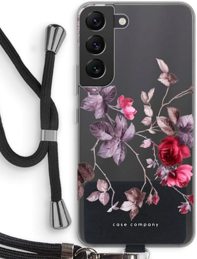 Case Company® - Hoesje met koord geschikt voor Samsung Galaxy S22 hoesje met Koord - Mooie bloemen - Telefoonhoesje met Zwart Koord - Bescherming aan alle Kanten en Over de Schermrand