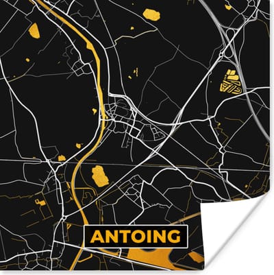 Poster Antoing - Kaart - Goud - Plattegrond - Stadskaart - 100x100 cm XXL