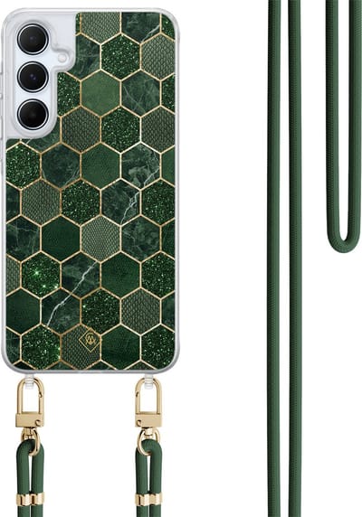 Casimoda® hoesje met koord - Geschikt voor Samsung A55 - Kubus Groen - Afneembaar koord - TPU/polycarbonaat - Groen