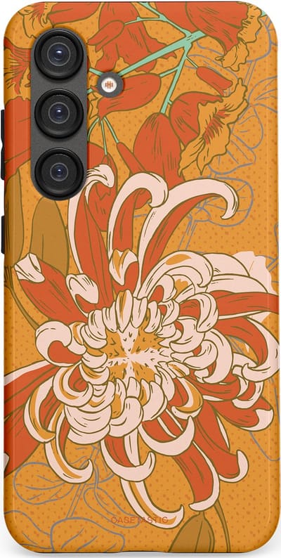 Casetastic hoesje geschikt voor Samsung Galaxy S25 - Dubbellaagse bescherming - Bloemige lente - Fashion Case - Okergeel Terracotta Beige