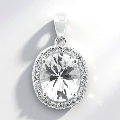 Cavill - Zilveren Hanger - 925 Sterling Zilver - 3 Karaat Ovale Danburiet en 24 Briljant Zirkonen - Elegante Dameshanger 22x13 mm