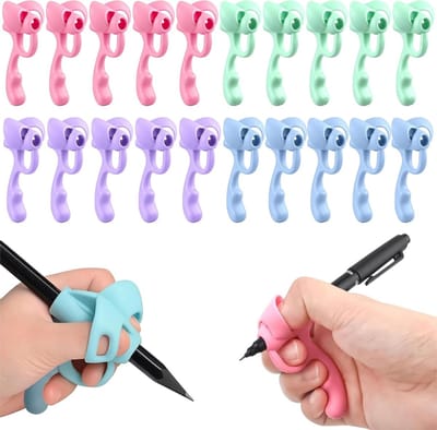 20 Stuks Schrijfhulpmiddelen voor Kinderen - Penhouders in Roze, Blauw, Groen en Paars, Ideaal voor Handwriting en Grip Verbetering