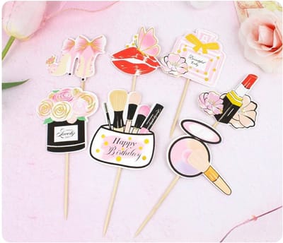 Akyol - 8 x cocktail prikkers - verjaardag prikker - makeup taarttopper - meisjes cocktail prikker - make-up prikker - verjaardag make-up - birthday prikker - cup cake prikker - make-up – kinderen - taart - verjaardag cup cake topper