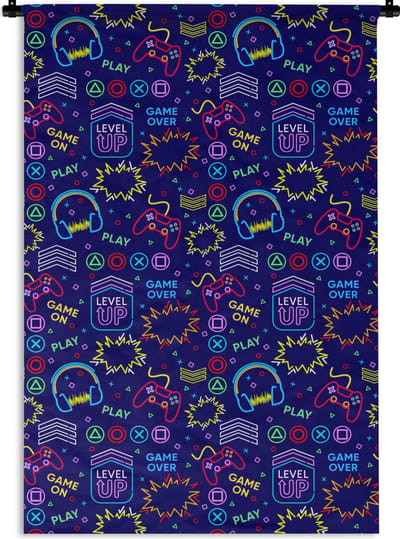 Wandkleed - Wanddoek - Gaming - Neon - Koptelefoon - Design - 120x180 cm - Wandtapijt