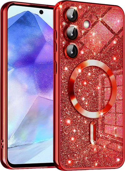 Hoesje geschikt voor Samsung Galaxy A55 - Techsuit Luxury Glitter Back Cover - Geschikt voor MagSafe - Rood