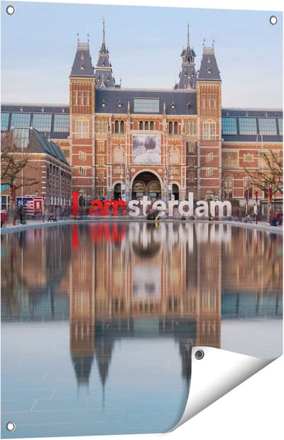 Gards Tuinposter Amsterdam Rijksmuseum - I Amsterdam Tekst - 60x80 cm - Tuindoek - Tuindecoratie - Wanddecoratie buiten - Tuinschilderij