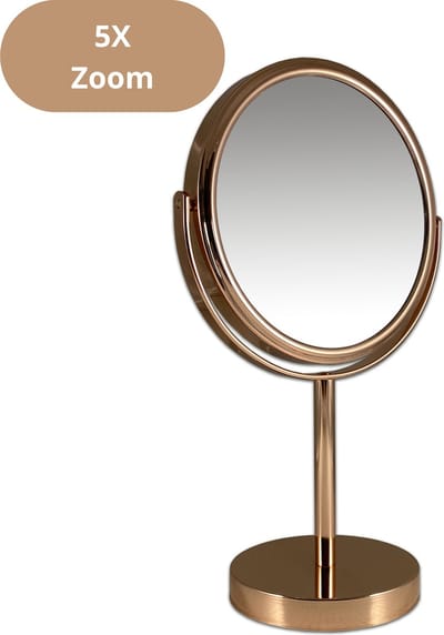 Metalen make-up spiegel Rosé Goud - 5x vergroting 18cmØ scheerspiegel - cosmeticaspiegel - schoonheidsspiegel - badkamer spiegel - makeup - make up